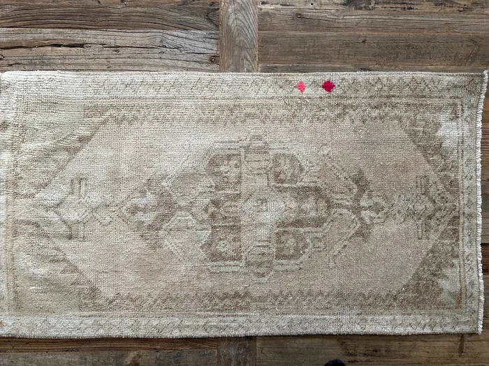 1’10 x 3’3 Antique Turkish Taspinar Rug Muted Beige, Gray + Taupe ‘4849