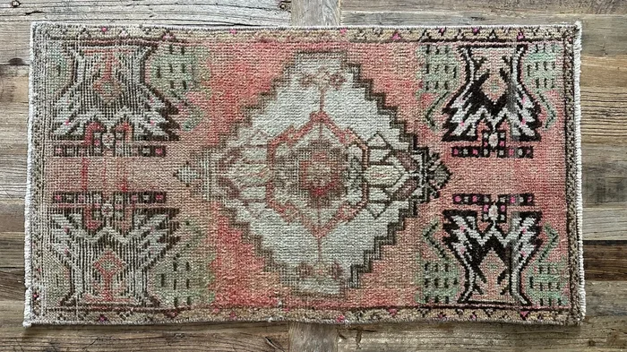 1’7 x 2’11 Vintage Oushak Rug Muted Brick, Gray, Green & Brown ‘5194