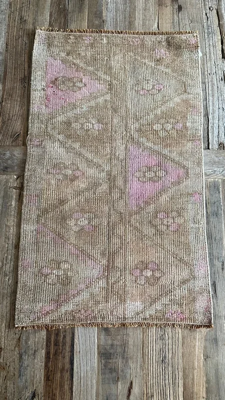 1’7 x 2’7 Antique Kars Rug Muted Camel Beige + Beige and Pale Pink ‘4823