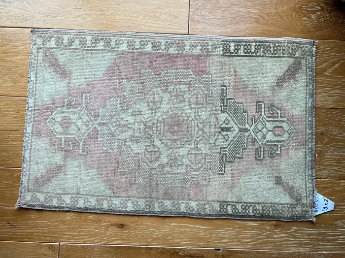 1’8 x 2’9 Vintage Oushak Mat Muted Rose, Sage + Brown SB ‘4550