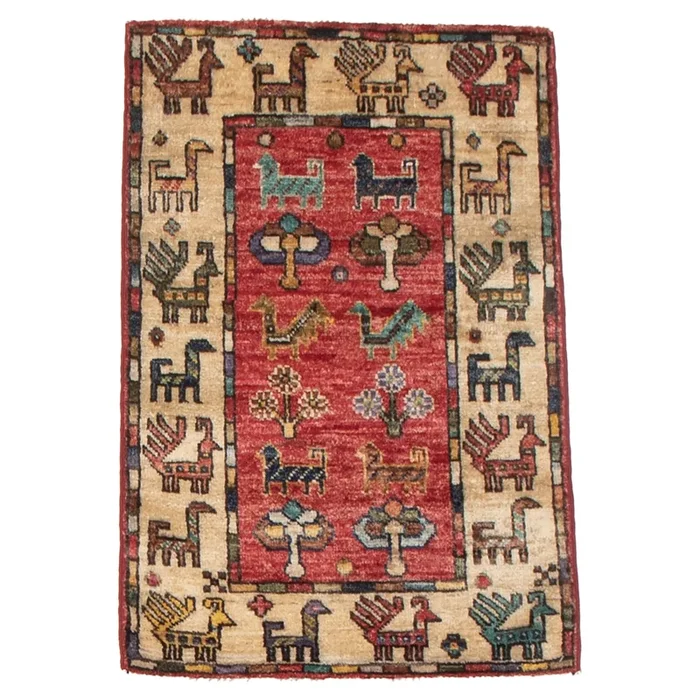 1′ 11″ x 2′ 10″ (02×03) Aryana Red/Ivory Wool Rug #018308