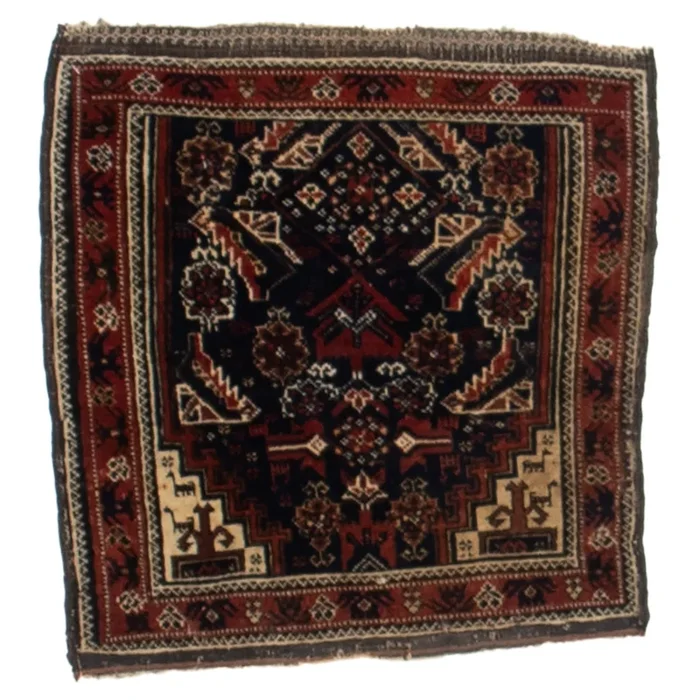 1′ 7″ x 1′ 8″ (02×02) Ant. Salor Khani Bag Face Navy/Red Wool Rug #013470