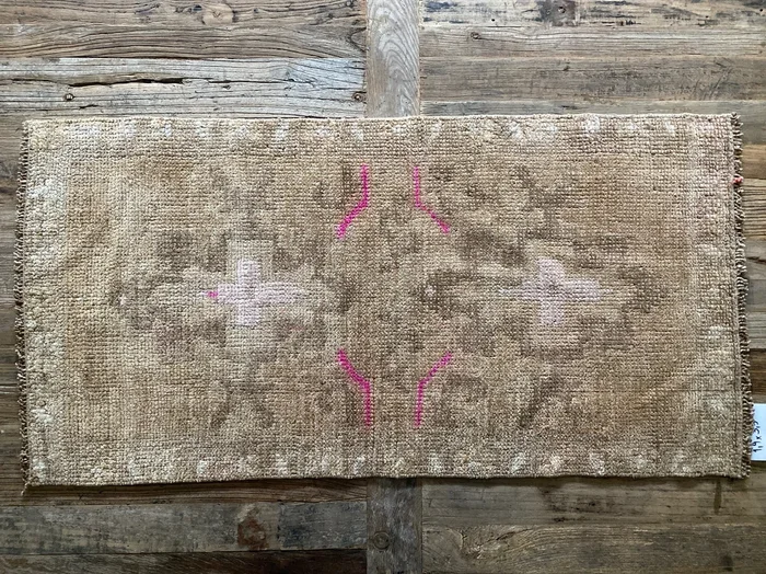 1’9 x 3’5 Antique Kars Rug Muted Camel Brown, Beige & Pink ‘4810