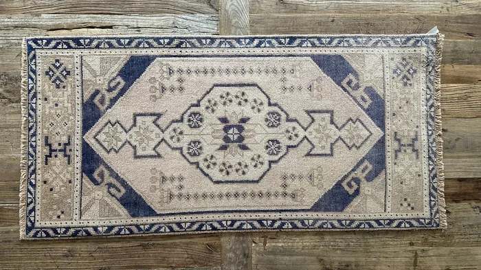 1’9 x 3’6 Antique Taspinar Rug Muted Navy Blue, Taupe & Beige ‘4735