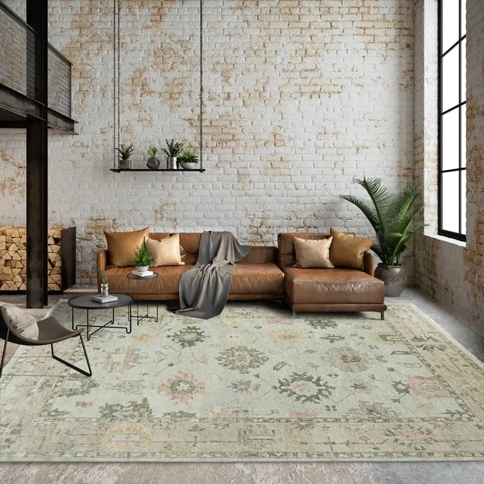 10×14 LoomBloom Gray, Moss Turkish Oushak Hand Knotted 100% Wool Traditional Oriental Area Rug