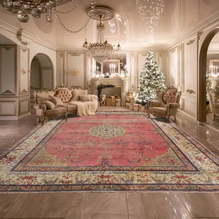 10×14 Pink, Ivory Hand Knotted Tibetan 100% Wool Tibetan Traditional Oriental Area Rug