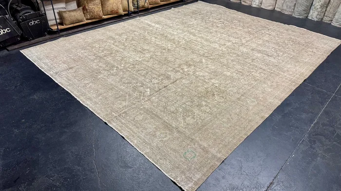 10’6 x 13’10 Classic Vintage Rug Muted Tawny Brown, Sea Foam and Sage Green ‘5431