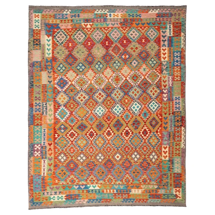 10′ 1″ x 12′ 8″ (10×13) Kilim Collection Tribal Wool Rug #016019