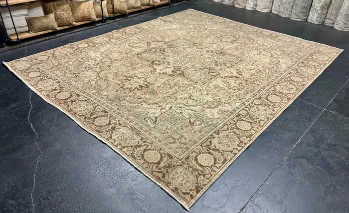10’ x 12’2 Classic Vintage Rug Muted Beige, Green, Terra Cotta & Brown ‘5440