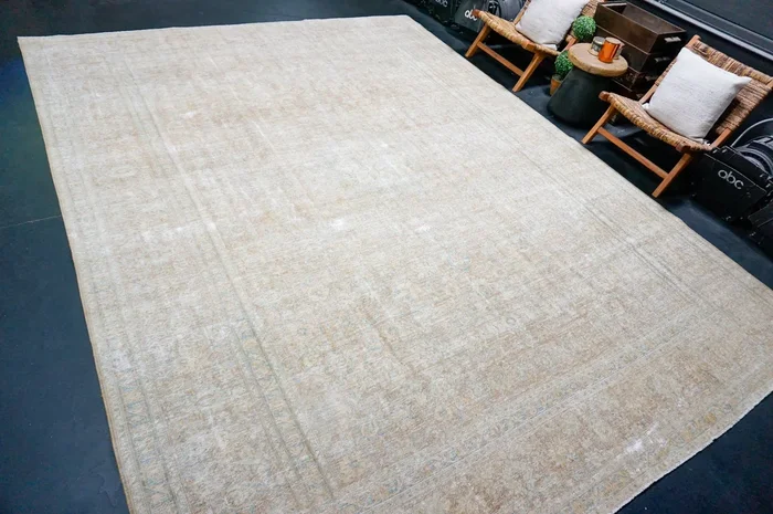 10’ x 13’3 Classic Vintage Tabriz Camel Beige, Sea Blue & Vanilla Cream ‘5241