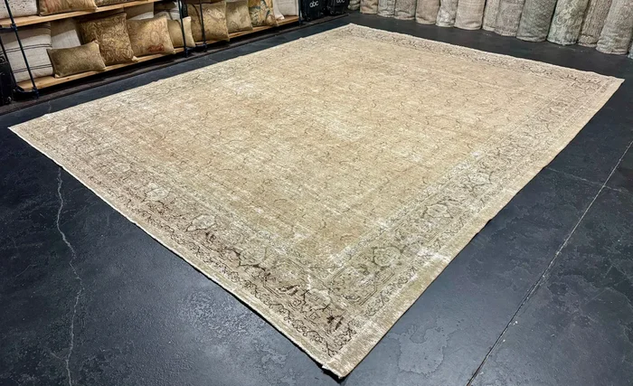 10’ x 13’ Classic Vintage Rug Muted Camel Beige, Sage Green & Charcoal ‘5458