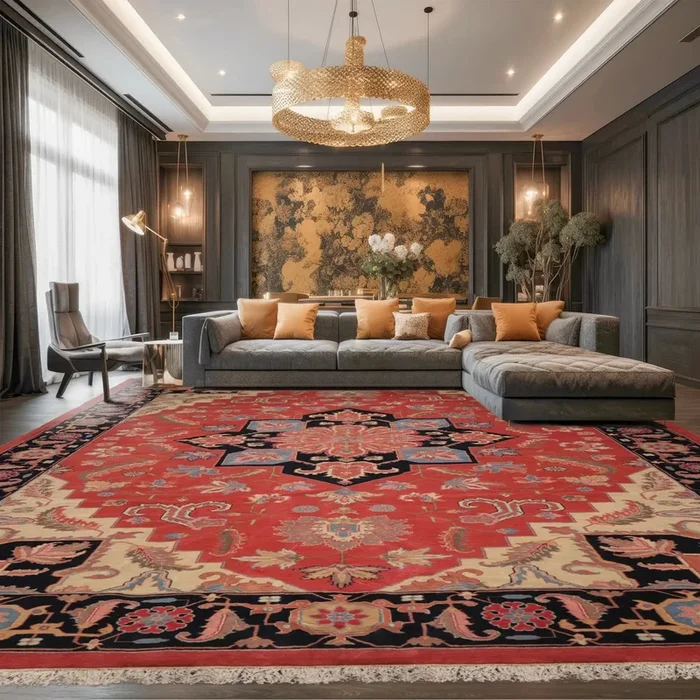 11’11” x 17’10” Rare Romanian Hand Knotted 100% Wool Seraapi Area Rug Coral