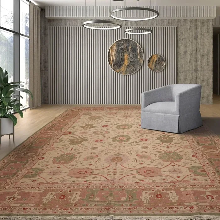 12’2”x16’2” Hand Knotted 100% Wool Traditional Oriental Area Rug Beige, Rose Color