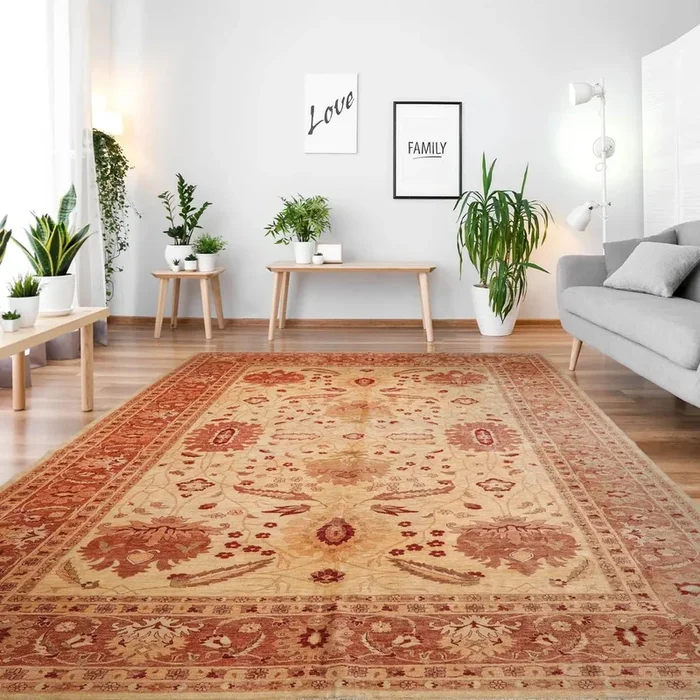 13’8”x17’8” Warm Beige, Rust Palace Hand Knotted 100% Wool Chobi Peshawar Traditional Oriental Area Rug
