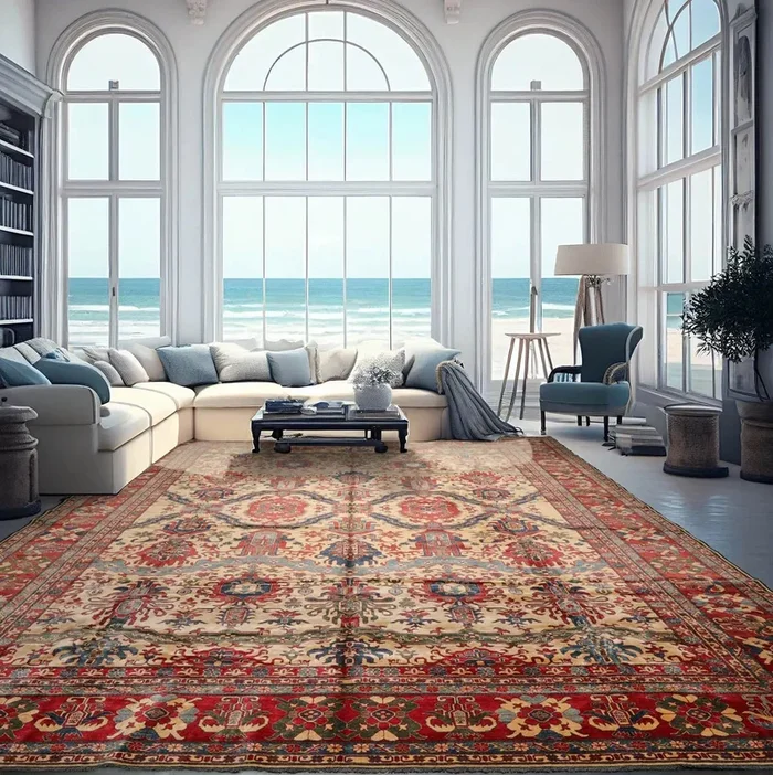 13′ 9”x18′ Palace Beige, Coral Hand Knotted 100% Wool Kazakh Traditional Oriental Area Rug