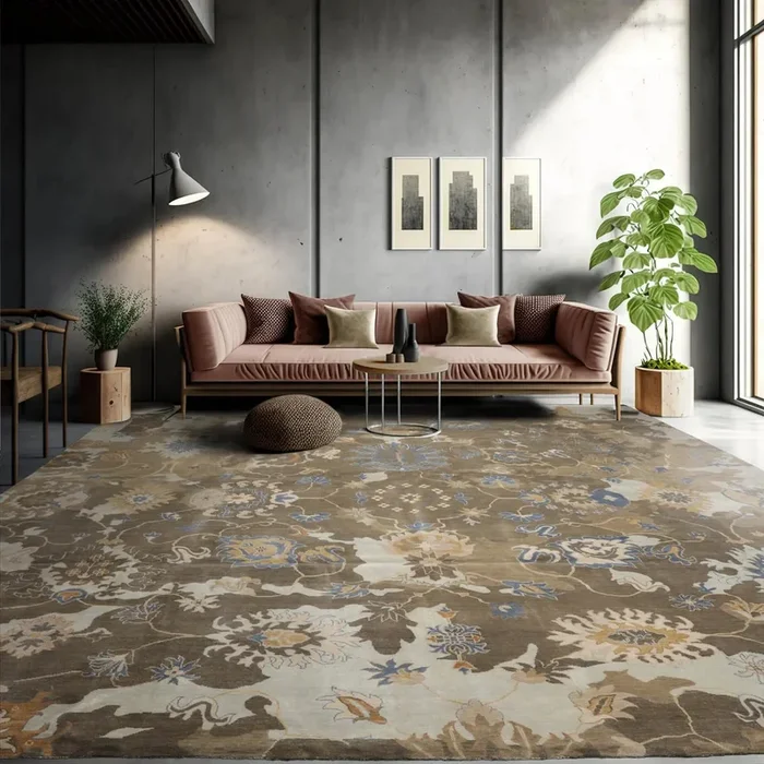 15’8”x15’9” Hand Knotted Tibetan 100% Wool Oushak Transitional Oriental Area Rug Grayish Brown,Tan Color
