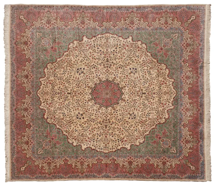 17×19 Vintage Bulgarian Kerman Design Square Carpet