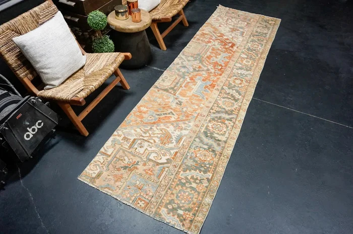 2’10 x 10’ Vintage Runner Fragment Muted Blue, Beige & Burnt Orange ‘5124