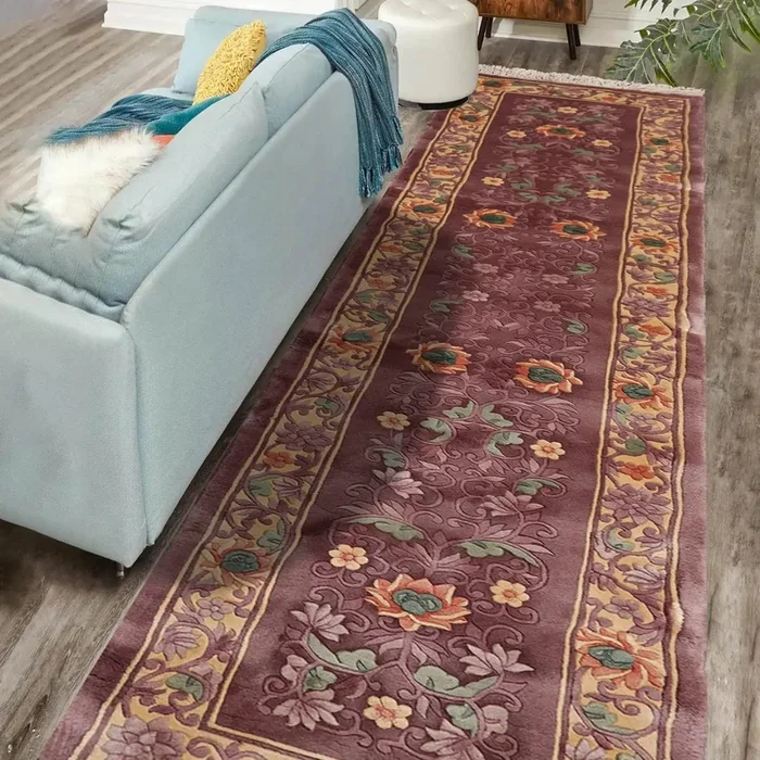 2’1”x10′ Runner Aubergine Hand-Knotted Traditional Thick Pile French Aubusson 100% Wool Oriental Area Rug
