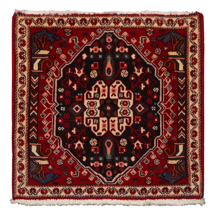 2’3”x2’3” Square Hand Knotted Wool Red Abadeh Traditional Rug