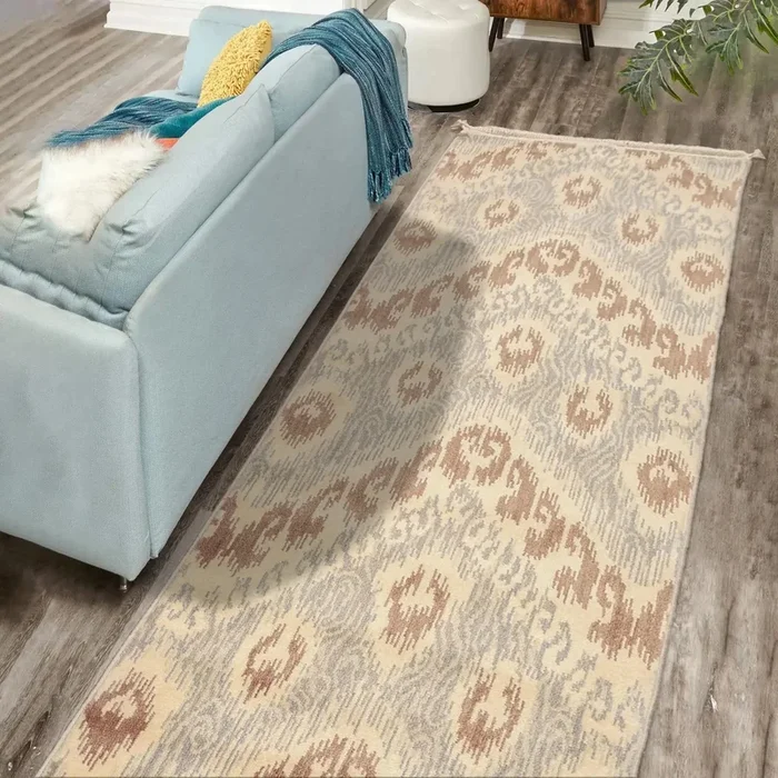 2’4”x8′ Runner Ivory Hand Knotted Contemporary KAT Design Wool Foundation Wool Oriental Area Rug