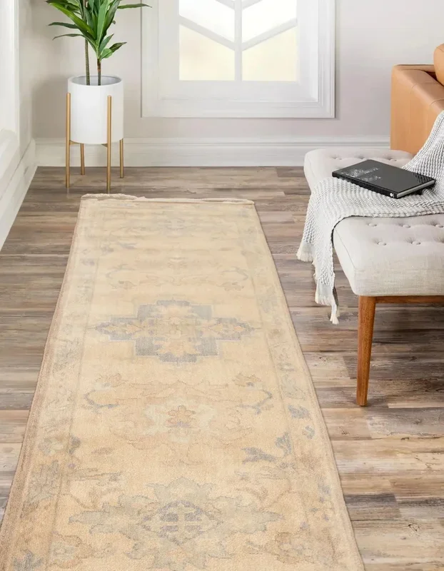 2’4”x8′ Runner Warm Beige Machine Made Tabriz Traditional Oriental area Rug