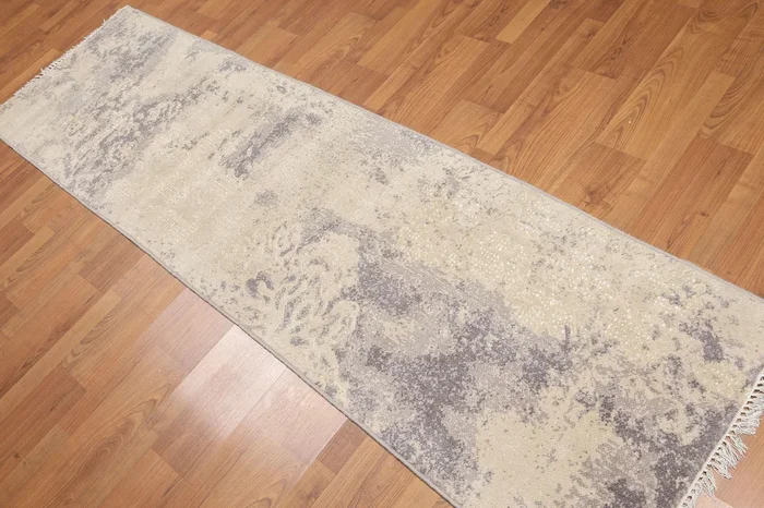 2’4″ x 8′ Hand Knotted Abstract Modern Wool Runner Area rug Ivory