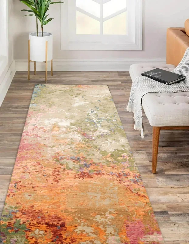 2’5”x12′ Hand Knotted Sherpa Wool and Silk Modern & Contemporary Oriental Area Rug Mint, Peach Color Runner