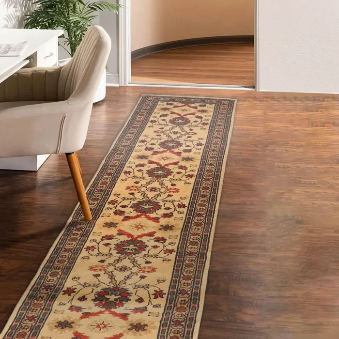 2’5”x14’3” Runner Beige,Rust Hand Knotted Persian 100% Wool Tufenkian Keningston Chocolate Traditional Oriental Area Rug