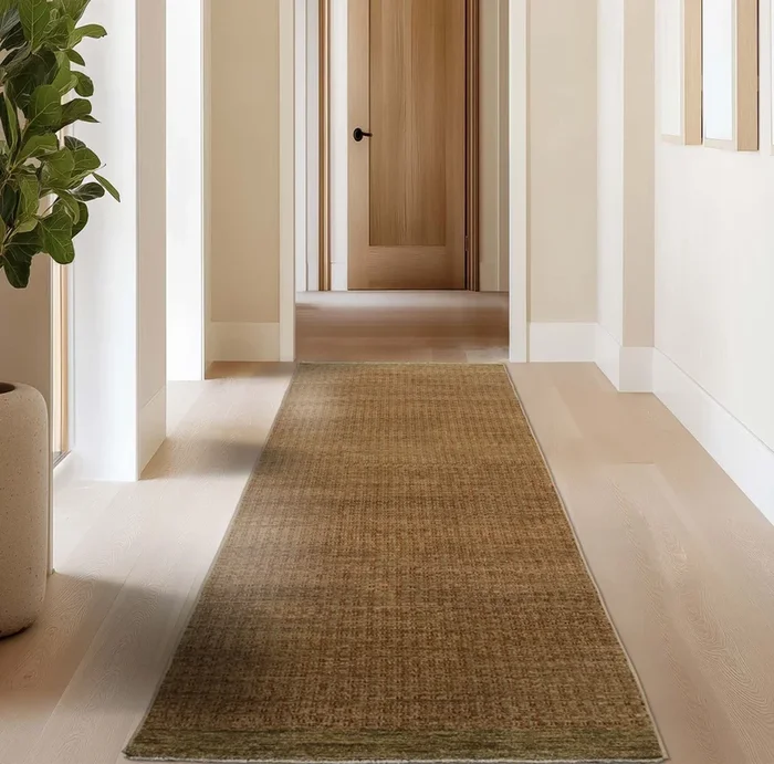 2’6”x9’8″ Gold Hand Knotted Peshawar Contemporary Textured Wool Oriental Area Rug