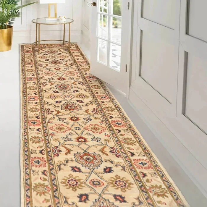 2’7”x13’4” Runner Beige, Green Hand Knotted Persian 100% Wool Chobi Peshawar Traditional Oriental Area Rug