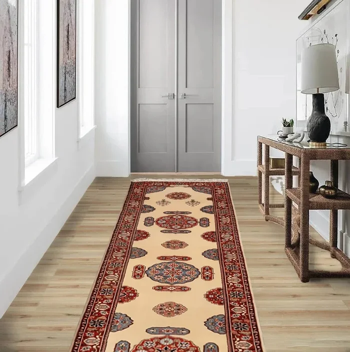 2’7″ x 17’9″ Palace Hand Knotted Wool Romanian Bidjaar Oriental Area Rug Ivory