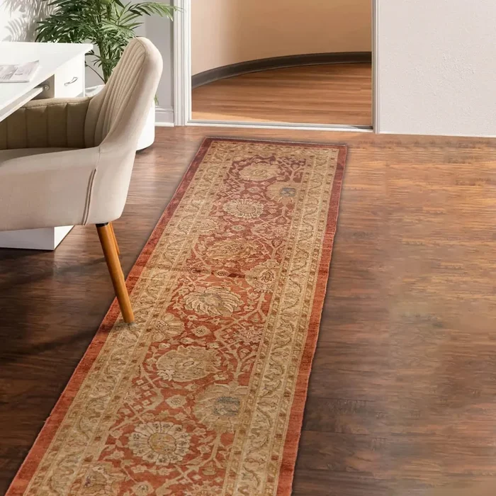 2’8”x11’4” Terracotta, Beige Hand Knotted 100% Wool Chobi Peshawar Traditional Oriental Area Rug Pale Runner