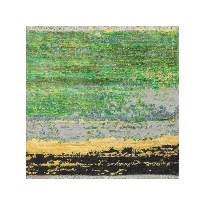 2’x2′ Hand Knotted Wool & Silk Square Modern Tibetan Oriental Area Rug Green