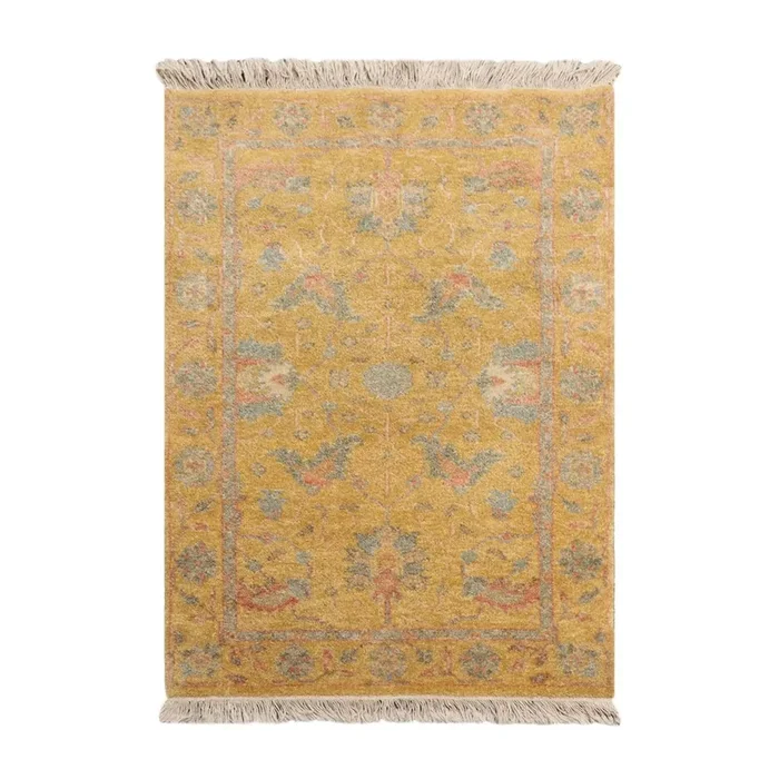 2′ 8”x4′ Hand Knotted 100% Wool Agra Traditional Oriental Area Rug Gold, Aqua Color