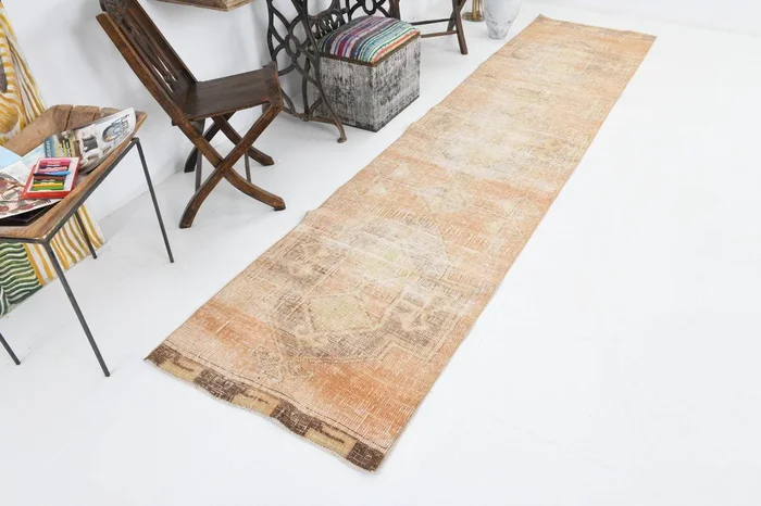 2′ x 11′ Tan-Ivory Turkish Vintage Runner Rug – 7044
