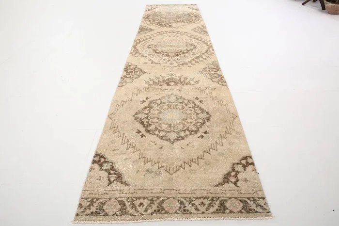 2′ x 12′ Tan-Ivory Turkish Vintage Runner Rug – 5295