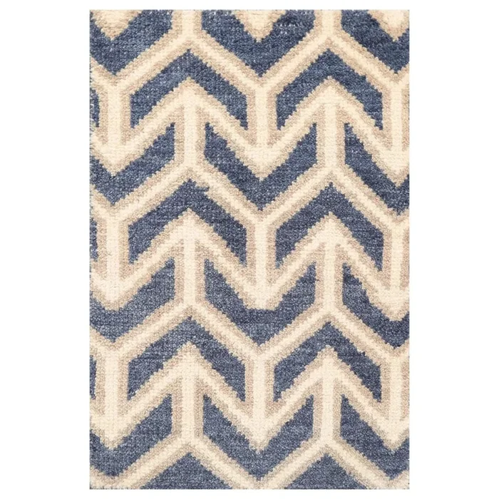 2′ x 3′ Hand Knotted Indo-Tibetan Wool Modern Oriental Area Rug Blue, Ivory