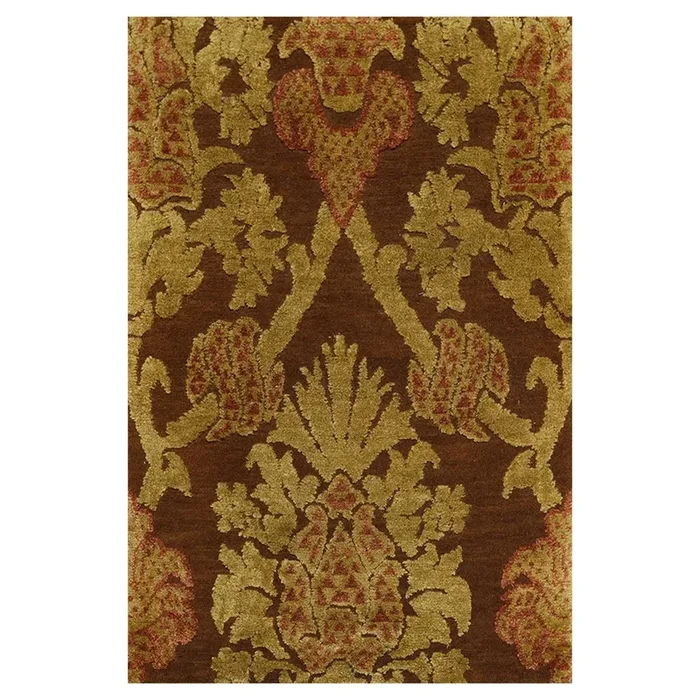 2′ x 3′ Hand Knotted Wool & Silk Baroque High Low Pile Tibetan Area Rug Brown