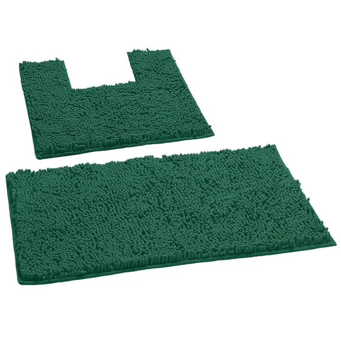 2 Piece Bath Rug + Square Cutout Toilet Mat Set, Kelly Green