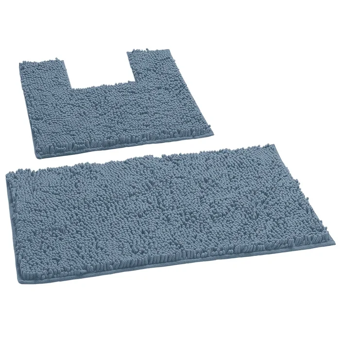 2 Piece Bath Rug + Square Cutout Toilet Mat Set, Sky Blue