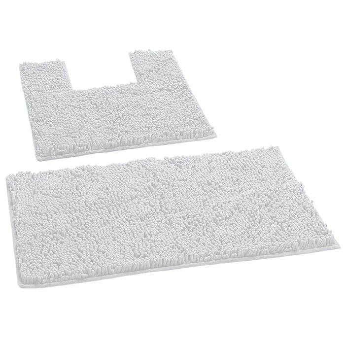 2 Piece Bath Rug + Square Cutout Toilet Mat Set, White