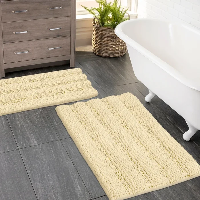 2 Piece Rectangular Bath Rug Set, 15×23 + 20×30 inch, Cream