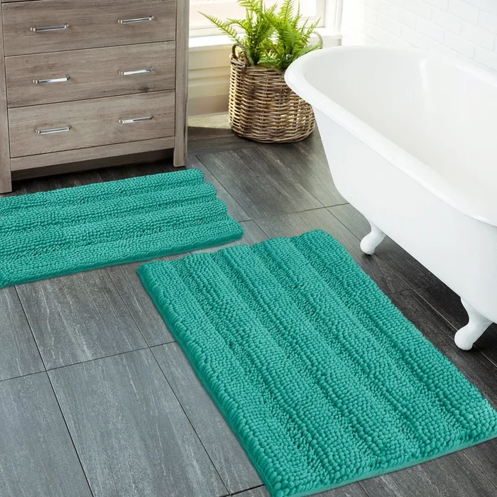 2 Piece Rectangular Bath Rug Set, 15×23 + 20×30 inch, Turquoise