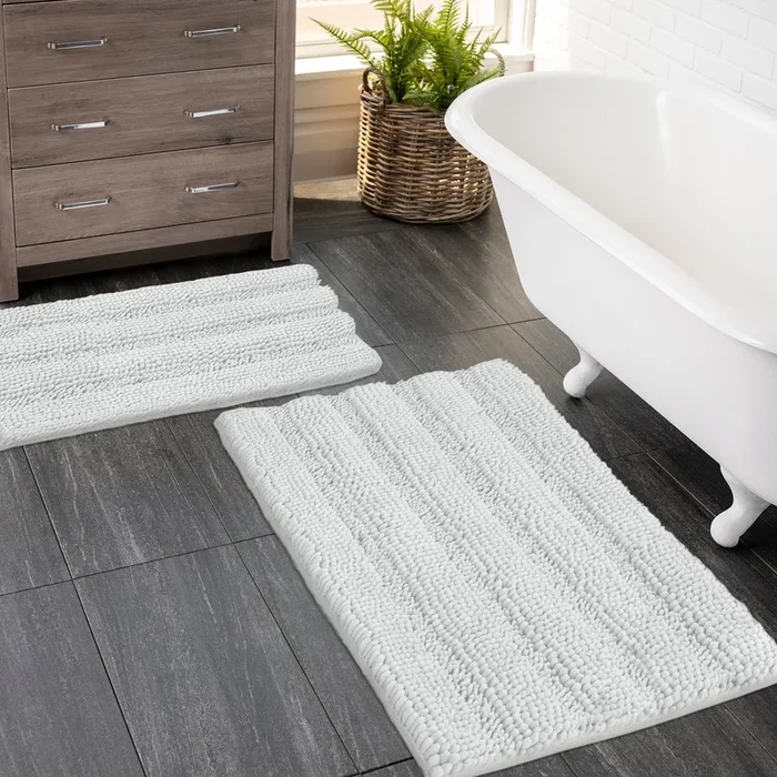 2 Piece Rectangular Bath Rug Set, 15×23 + 20×30 inch, White