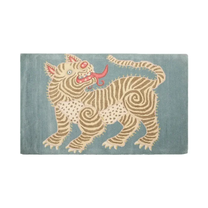 3×5 Aqua, Beige Hand Tufted Hand Made 100% Wool Chinese Lion Novelty Oriental Area Rug