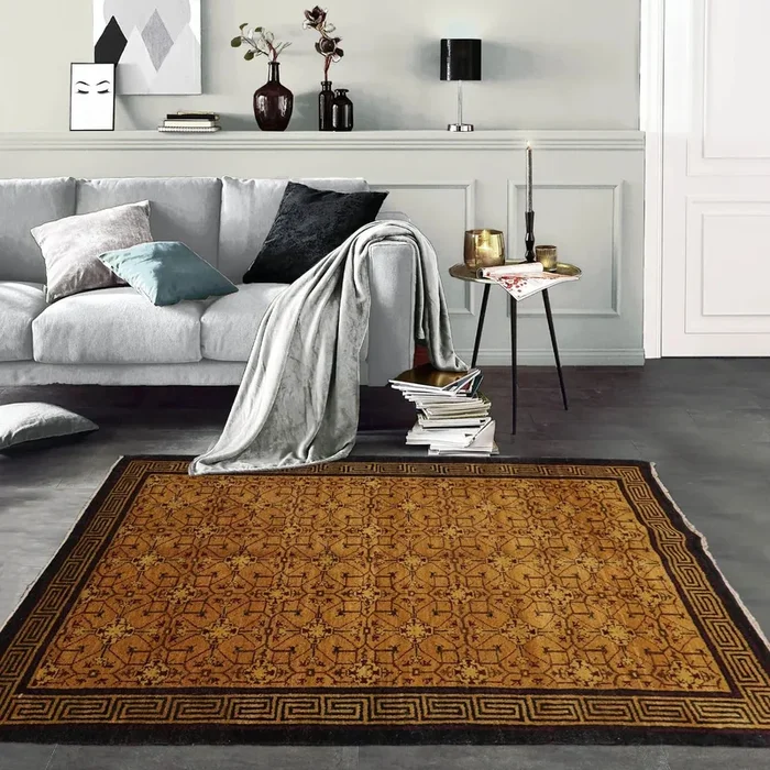 3×5 Gold, Charcoal Hand Knotted Tibetan 100% Wool Michaelian & Kohlberg Traditional Oriental Area Rug