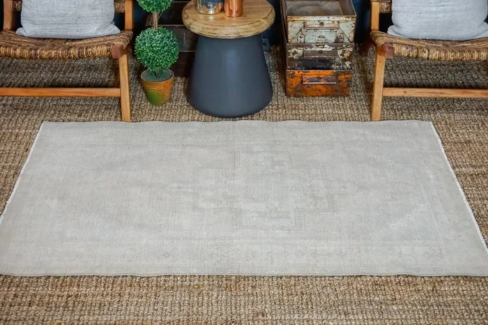 3’4 x 5’9 Oushak Rug Muted Gray, Mauve and Aqua Vintage Carpet ‘3107