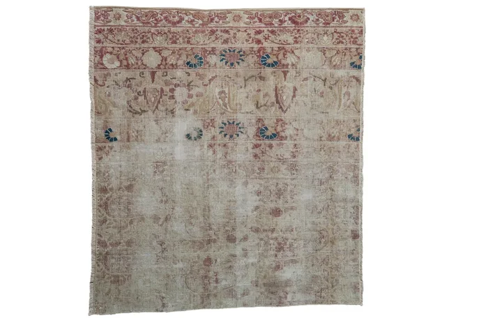3.5×4 Antique Distressed Fragment Kerman Square Rug