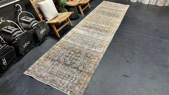 3’5 x 13’7 Classic Antique Malayer Runner Muted Turquoise Blue, Copper & Gray SB ‘5283